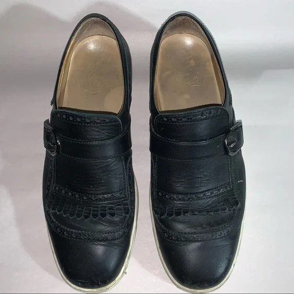 CHRISTIAN LOUBOUTIN size 42 black leather Kiltie Moc style SNEAKERS
